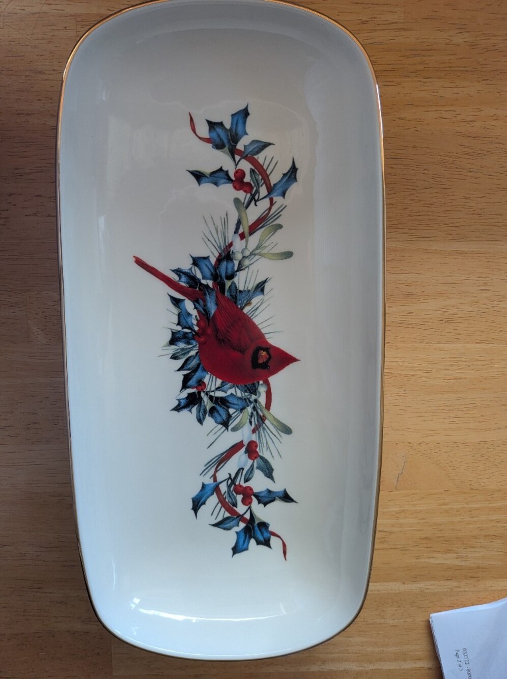 Lenox Holiday Cardinal Ceramic Serving Platter with Gold Trim